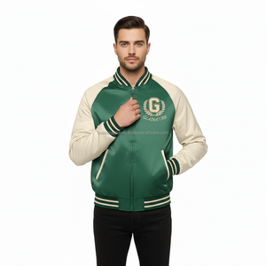 Chaqueta Bomber Casual de Satén para Hombre, con Bordado, Cierre de Botones, Tela de Poliéster, Mangas Raglán, Resistente al Viento, Reversible, Estilo Universitario, para Verano - Product Image 2