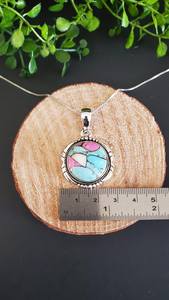 Collar de Turquesa Mohave Redonda de Algodón de Azúcar, Colgante de Turquesa de Plata de Ley, Joyería de Piedra Mohave Azul y Rosa, Regalo para Ella - Product Image 6