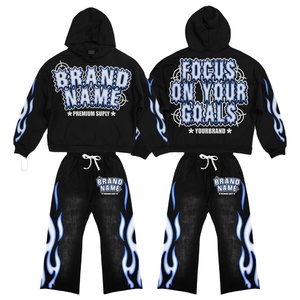 2025 nuevo estilo, producto transpirable, algodón puro, superventas, dos piezas, estampado de letras con capucha, estampado de soplo para hombres, traje gráfico personalizado - Product Image 3