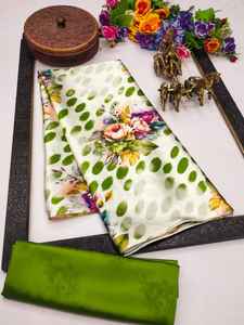 Sari DE TRABAJO Digital de tela satinada exclusiva de diseñador indio para mujer, funciones de desgaste, Sari, ropa de despedida de soltero, Sari de moda - Product Image 6