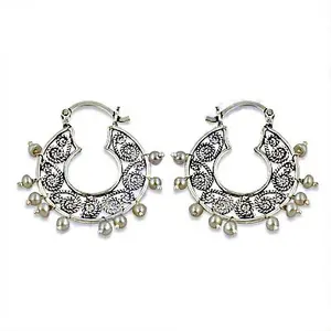 Boucles d'oreilles créoles pendantes en argent 925 avec perle pour femmes - Product Image 3
