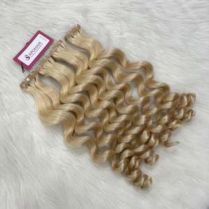Venta al por mayor de alta calidad rubio claro cuerpo ondulado normal cinta extensiones de cabello humano - Product Image 2
