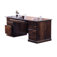 Bureau de direction traditionnel en bois massif durable |   Table de bureau à double piétement avec plateau pour clavier, écologique