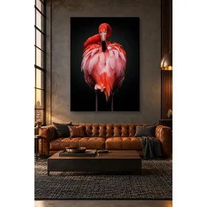 Impresión en lienzo de Fida Flamingo con plumas con volantes sobre fondo negro - Product Image 5