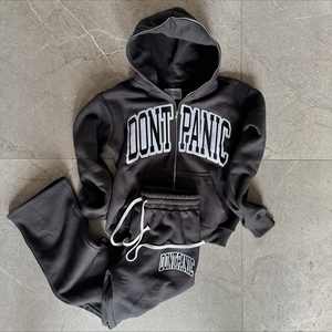 Ensemble de survêtement unisexe à capuche zippée surdimensionnée, style streetwear, coupe ample et courte, 2 pièces, sweat-shirt à capuche lourd - Product Image 1