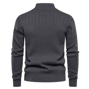 Pull en tricot pour homme à col montant et fermeture éclair, couleur unie, pour l'automne - Product Image 2