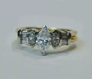 925 Silver Marquise Cut <b>Moissanite</b> Diamond Bridal Set <b>Moissanite</b> Guard <b>Ring</b> - Product Image 4