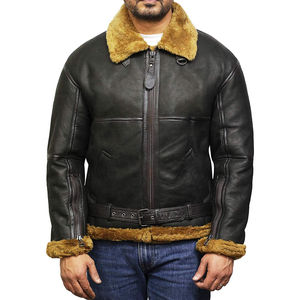 เสื้อแจ็คเก็ตนักบินหนังแกะบุขนแกะสำหรับผู้ชาย ราคาขายส่ง เสื้อแจ็คเก็ตหนังแท้บุขนสัตว์ อุ่นสบายสำหรับฤดูหนาว - Product Image 2