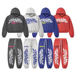 Personalizado de invierno de talla grande de peso pesado Regular ajustado entrenamiento gimnasio deportes trajes pulóver Sudadera con capucha pantalones elásticos dobladillo chándales - Product Image 1