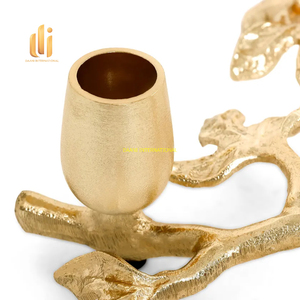 Metal Branch Design 3 Arm Candle Holder with Leaf Detailing Antique Gold Finish <b>Decorative</b> Table Centerpiece for Events - Product Image 3