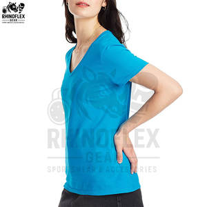 Camisetas Personalizadas con Cuello en V para Mujer, Mezcla de Poliéster/Algodón de Alta Calidad, Anti-Pilling, Logotipo Personalizado, Tinte Liso, Servicio OEM - Product Image 2