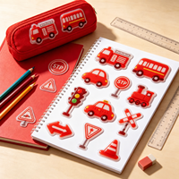 Feuille d'autocollants époxy durables personnalisables pour enfants : Véhicules de circulation, Camion de pompiers, Feu de circulation, Panneau Stop, Train, Cône – Activité créative éducative