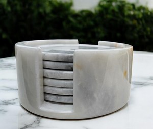 Natural Marble Stone <b>6</b> Pcs <b>Set</b> with Holder Best Quality Terrazzo Natural Stone <b>Coasters</b> Resin Inlay Marble Pattern <b>Coasters</b> - Product Image 2