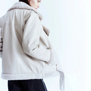 Venta al por mayor de cuero natural Peplum chaqueta de las mujeres Real oveja azul cremallera diseñador de moda Otoño Invierno transpirable carta Logo - Product Image 4