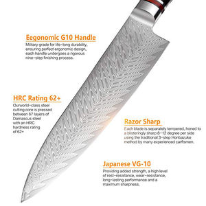 Cuchillos de Cocina Profesionales Japoneses Nuevos, Hechos a Mano en Damasco, Ambidiestros, Aptos para Lavavajillas, Fabricados por Mayoristas de Cubiertos Personalizados OEM ODM - Product Image 3