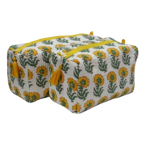 2026 Hot Selling Direct Manufacturer Dholamaru Flower Hand Block Printed Cotton Canvas Cosmetic Bags for Sale - Product Image 5