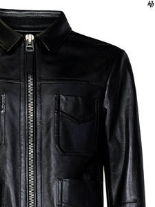 Chaqueta de cuero negro con soporte de invierno Premium para hombre hecha a mano, cómoda, transpirable, a prueba de viento, de lana, con cremallera Interior, informal urbano - Product Image 3