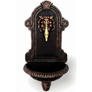 Fontaine de jardin en acier corten en pierre de métal moulé de conception classique avec robinet pour étangs ou mariages Base en bois peint - Product Image 1