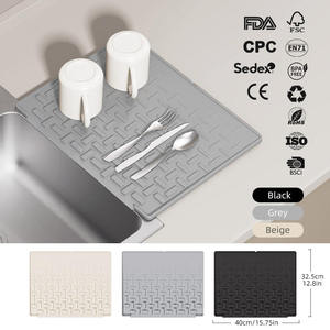 Quick-Drying Waterproof Eco-Friendly <b>Silicone</b> Square Kitchen Drain Pad with Folding Design Grey Black Coaster for Dish Drying - Product Image 2