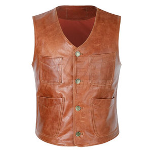Chaleco de cuero único de alta calidad para hombre, Chaleco de cuero de moto transpirable con logotipo impreso personalizado - Product Image 3