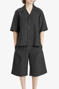 Luxury Black Solid <b>Elastic</b> Waist Quick Dry Unisex Jacquard Shorts Make a Statement for Casual Wear - Product Image 4