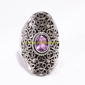 Natural Amethyst Handmade 925 Sterling Silver Filigree Designer Handmade Statement <b>Ring</b> for Women Unisex <b>Men</b> - Product Image 5