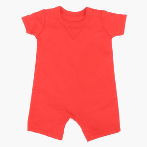 Ensemble de vêtements pour enfants en coton doux, à manches courtes, avec boutons et logo imprimé, rouge, printemps-été, cadeau, vente en gros - Product Image 2