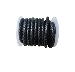Черный круглый плетеный шнур из воловьей кожи ручной работы для изготовления ювелирных изделий Модные и необходимые размеры 3 мм-12 мм