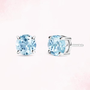 Sky Blue Topaz Round <b>Stud</b> <b>Earrings</b> Light Blue Gemstone 6mm Prong <b>Set</b> For Women 925 Sterling <b>Silver</b> December Birthstone Clarity - Product Image 1