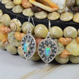 Nouveautés tendance : Boucles d'oreilles pendantes en argent sterling 925 massif avec opale naturelle éthiopienne, cadeau de mariage pour femme, prix bas - Product Image 3
