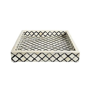 Bandeja de comida cuadrada de calidad exclusiva con incrustaciones de hueso de madera, bandeja para servir comida del fabricante en India. - Product Image 5