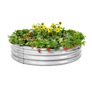 Maceta de jardín elevada de acero sostenible redonda, macetas corrugadas de metal, cajas de jardín para verduras, frutas, decoración - Product Image 4