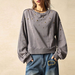 Sudadera de Invierno para Mujer con Pedrería, Logotipo Frontal Personalizable, Informal, para Fiestas, Uso Diario, Algodón Transpirable - Product Image 1