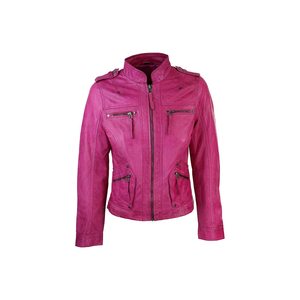 Chaqueta de cuero de moda de gama alta para mujer Diseño de moto clásico de piel de oveja genuina con cuello levantado y corte ajustado - Product Image 6