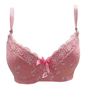 Soutien-gorge push-up sans armatures à bretelles réglables, motif floral en dentelle, fermeture avant, style romantique, en polyamide fin pour femme - Product Image 2