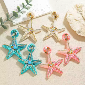 Boucles d'oreilles en perles de rocaille Summer Ocean Vacation Boucles d'oreilles tissées Sea Star Dolphin Scallop - Product Image 1