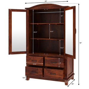 Armario grande y moderno de madera de teca maciza hecho a mano, armario con espejo, 4 cajones, armario de almacenamiento para dormitorio para uso en apartamentos y hoteles - Product Image 6