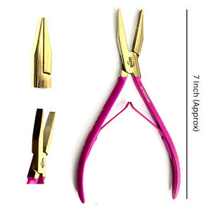ที่หนีบต่อผมสแตนเลสขนาด 7 นิ้ว สีทองและชมพู ทนทาน ใช้ซ้ำได้ พร้อมแผ่นปิดผนึกแบบเรียบ สำหรับต่อผมแบบเทป  รับทำโลโก้ตามสั่ง - Product Image 1