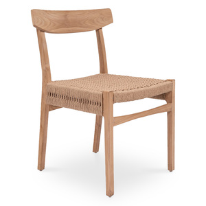 Silla de comedor de madera de teca maciza moderna, asiento de ratán de papel trenzado tejido, respetuoso con el medio ambiente para apartamento, Villa, uso de muebles para el hogar interior - Product Image 1