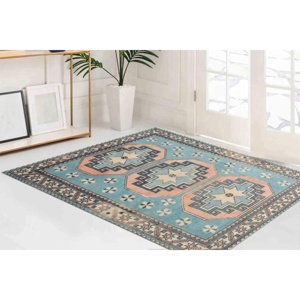 Tapis à motifs géométriques bleus, style Navajo, aztèque, décor antique, turc, tapis imprimé, tapis à poils doux - Product Image 4