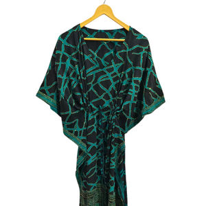 Caftan en soie vert Sari Caftan en soie Robe de nuit douce Robe de jardin pour femme Caftan taille libre - Product Image 1