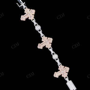VVS Quality Classic Heavy Sterling Silver Flower Shape Cross Link Bracelet <b>Gold</b> Plating Baguette Moissanite Diamond Pass - Product Image 1