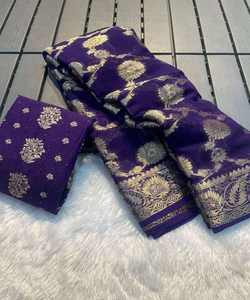 Chiffon Saree with <b>Brooches</b> and Stitched Blouse for Elegant Party Wear <b>Women</b> - Product Image 5