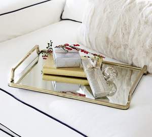 Plateau miroir Décoration de table Pièce maîtresse Décoration Miroir décoratif de luxe en métal doré Forme ronde Ensemble de plateaux de service - Product Image 4