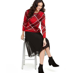 Maglione Casual da Donna Charter Club, Rosso a Quadri, Girocollo, Taglia Piccola per l'Inverno - Product Image 3