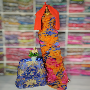 Vestido de Novia Largo Hasta el Tobillo para Niña, Diseño Floral Liso, Jacquard Maqbal Dirac Naranja, Tradicional, Moderno y Elegante - Product Image 4