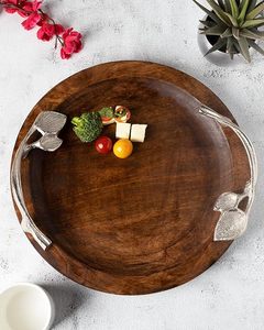 Plateau de service rond en bois Offre Spéciale avec poignée en feuille de métal pour la maison de restaurant de mariage de Noël - Product Image 2