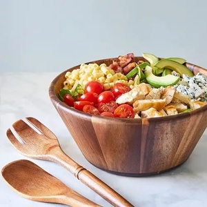 Bol en acacia de fruits écologique bol à salade en céramique en bois personnalisé en forme de coeur de style campagnard paquet de cadeau de camping dans un carton - Product Image 4