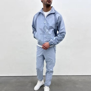 Ensemble de survêtement sport pour homme : veste zippée intégrale et pantalon de jogging, col montant, blocs de couleur, respirant, en polyester, pour l'automne - Product Image 4