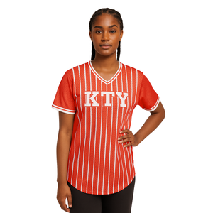 DST Red Pinstripe Pullover Camiseta de béisbol 100% Poliéster Malla Delta Sorority V Cuello Camiseta Bordado Apliques Letras - Product Image 1